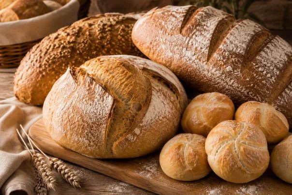 Freshly baked bread rolls and viennoiserie