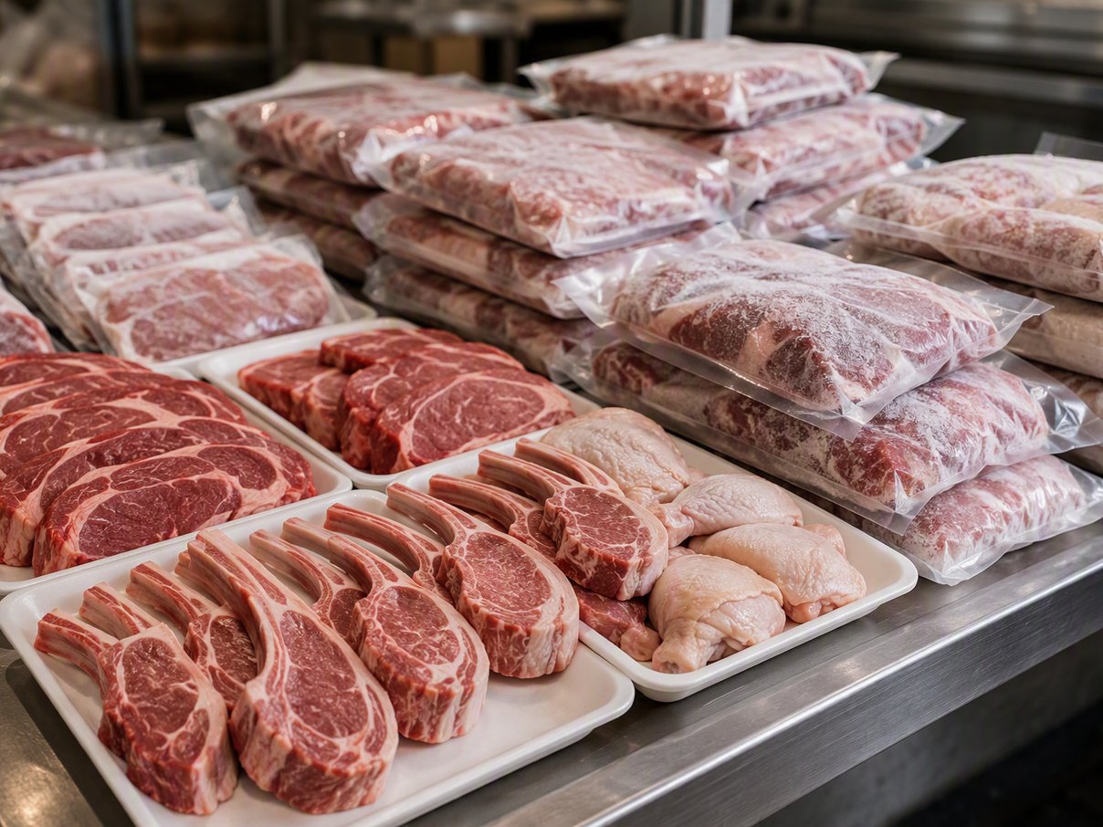 Fresh and frozen beef, lamb, veal and poultry cuts