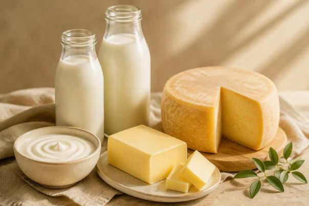 Milk, cheese, butter and yoghurt dairy products