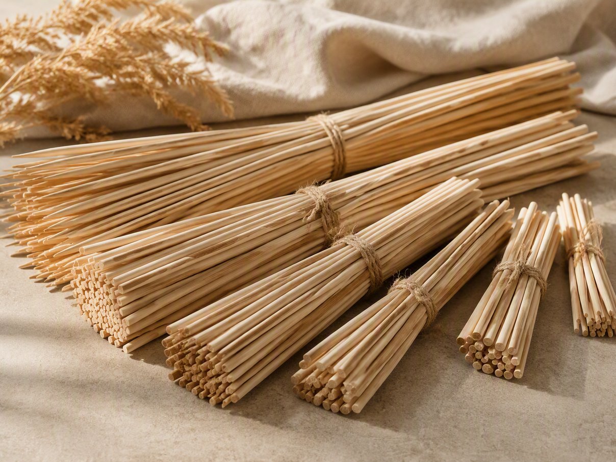 Bundles of bamboo skewers and stirrers