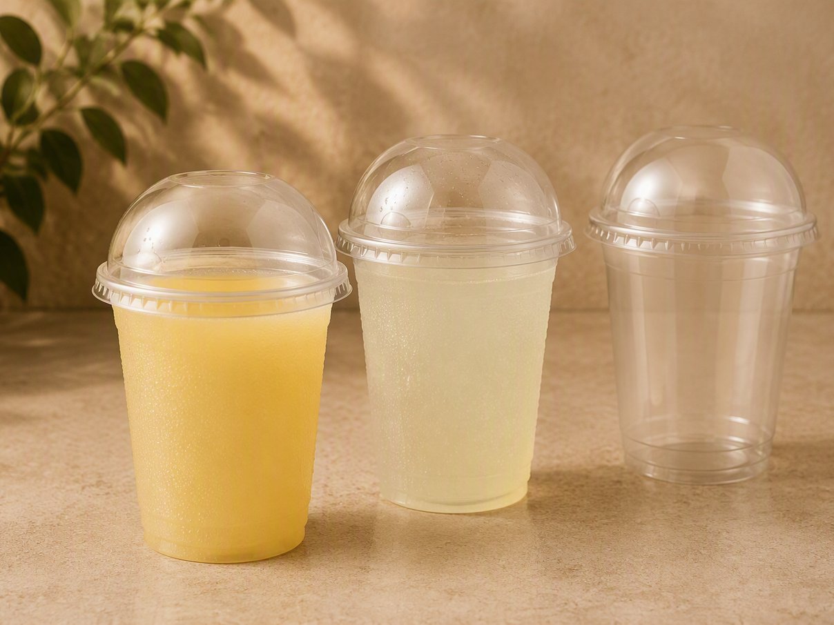 Clear juice cups with domed lids