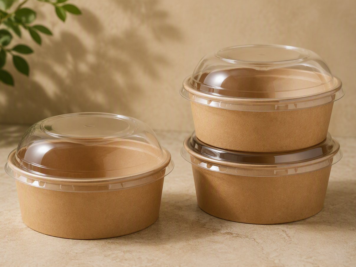 Paper salad bowls with clear lids